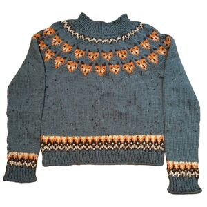Kids Handemade Nordic Fair Isle Fox Design Wool Pullover Children's 15"W x 16" L